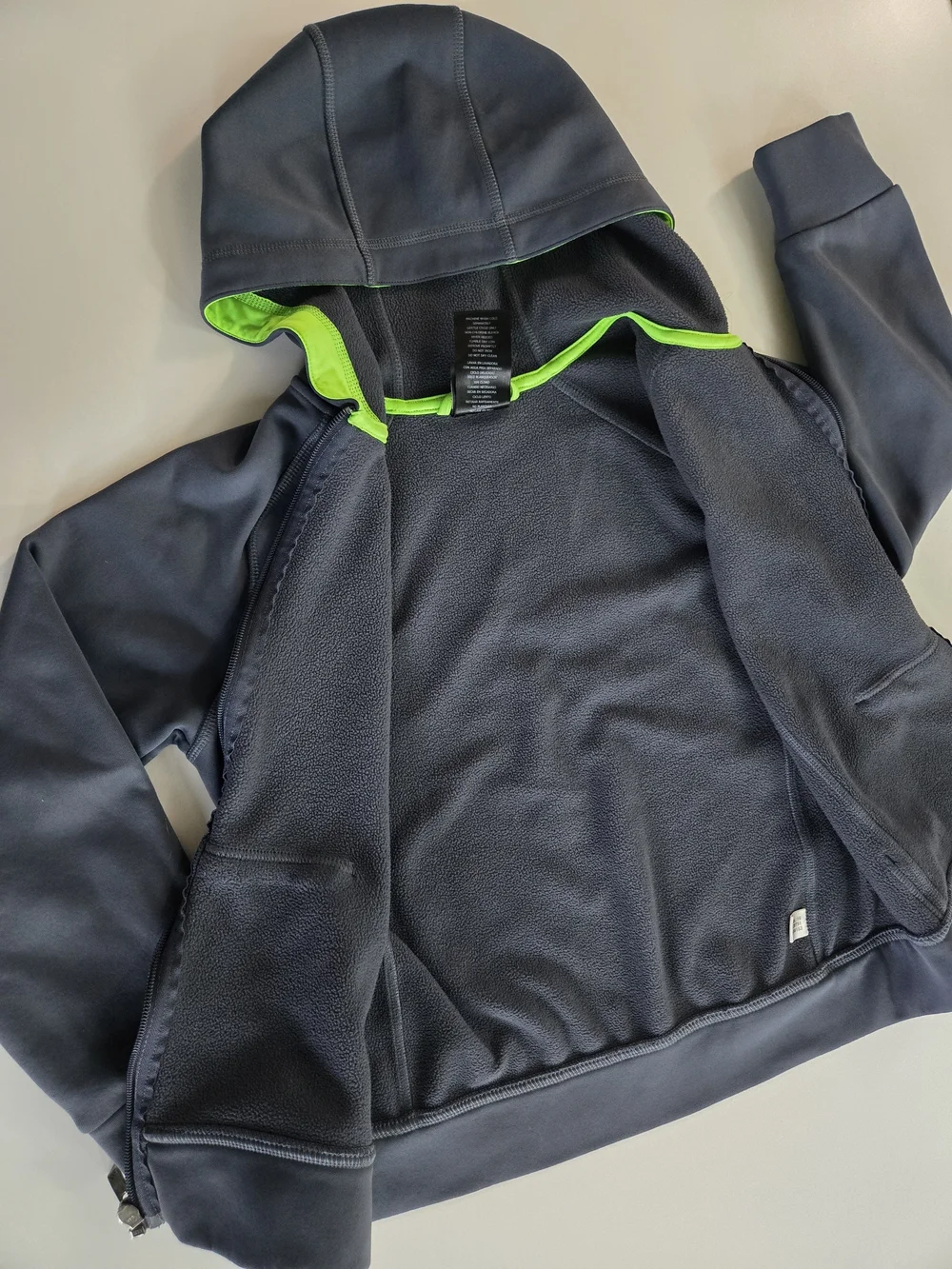 Adidas Kids Navy Hoodie with Bright Green Hood Lining